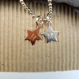 sterling silver signature necklace with hand stamped initial star charms