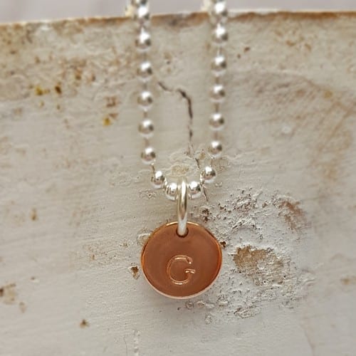 rose gold plated hand stamped initial disc charm