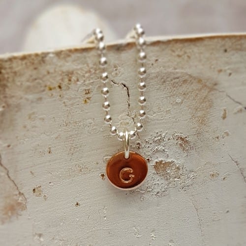 rose gold plated hand stamped initial disc charm
