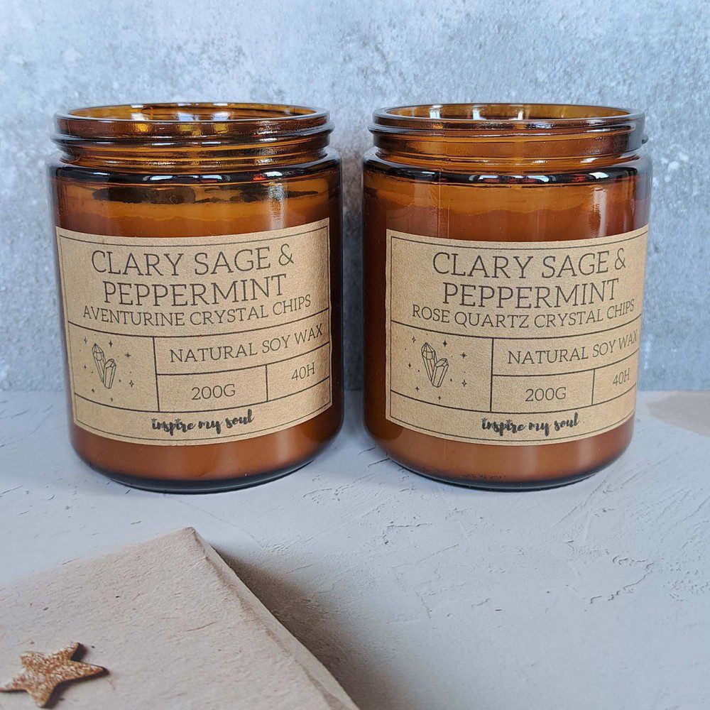 essential oil candle with crystal chips