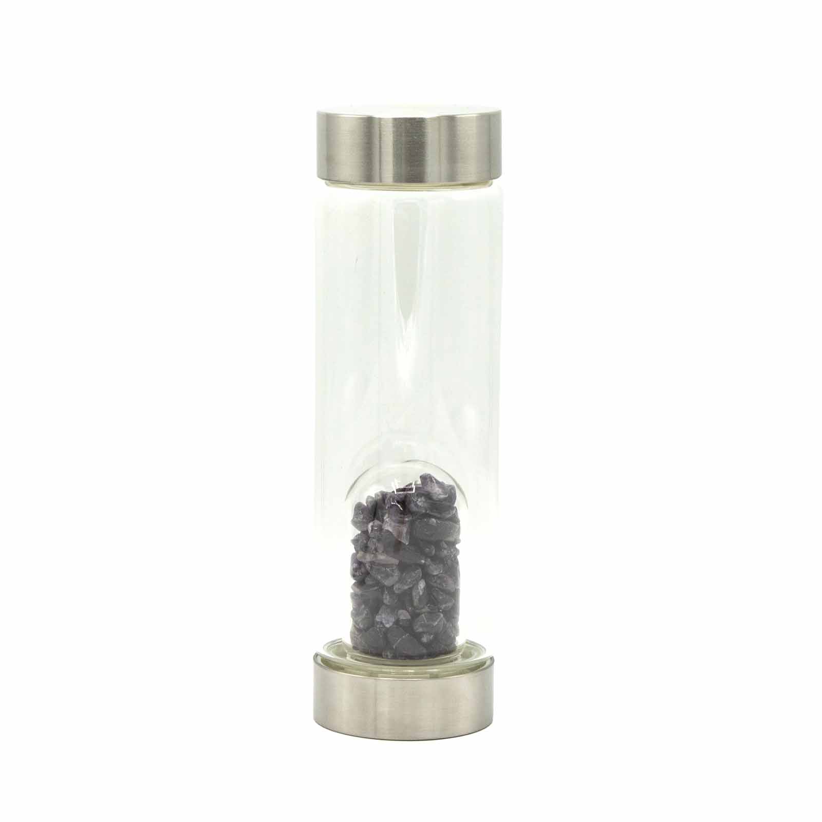 500ml glass water bottle infused with gemstone amethyst crystal chips