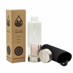 500ml glass water bottle infused with gemstone rose quartz crystal chips