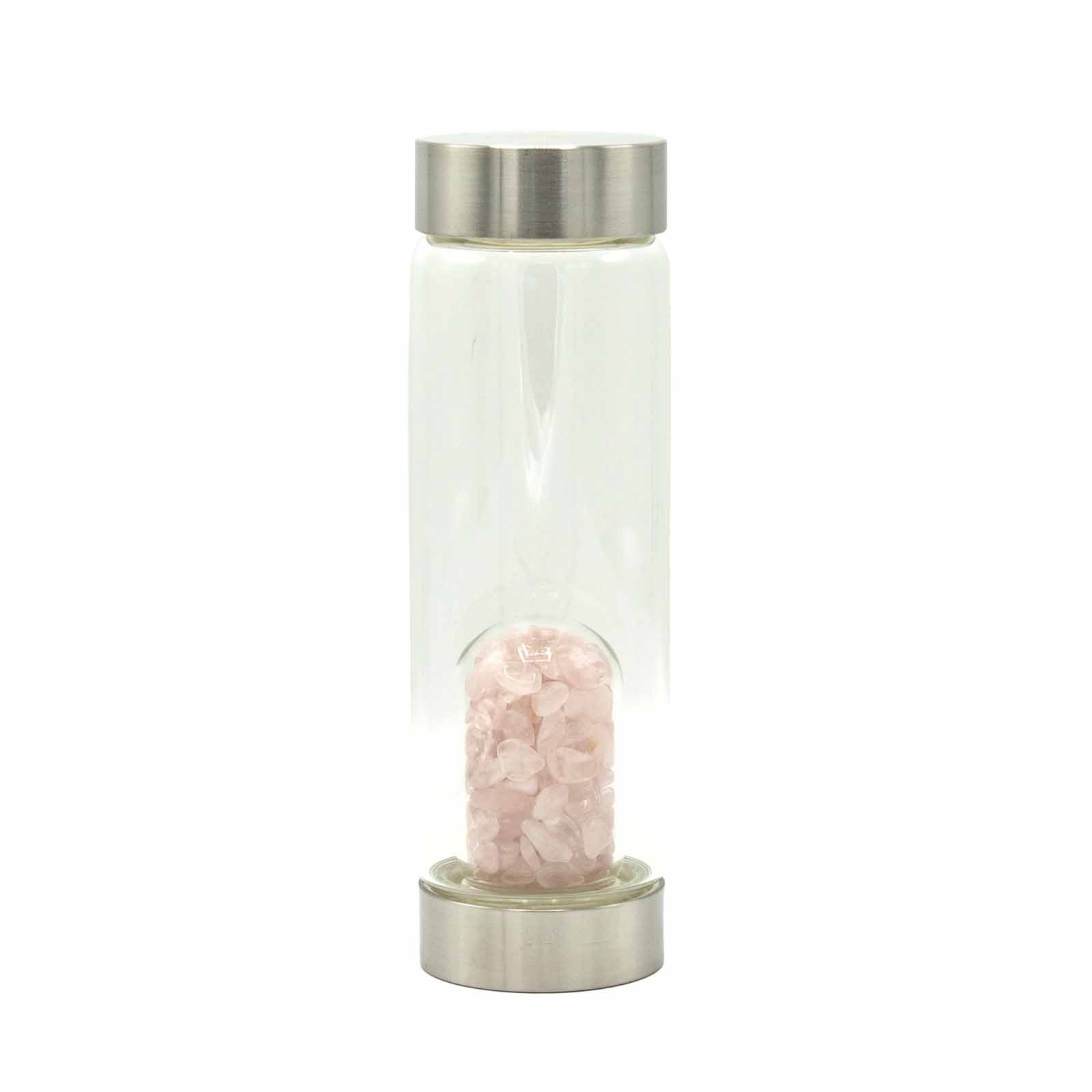500ml glass water bottle infused with gemstone rose quartz crystal chips