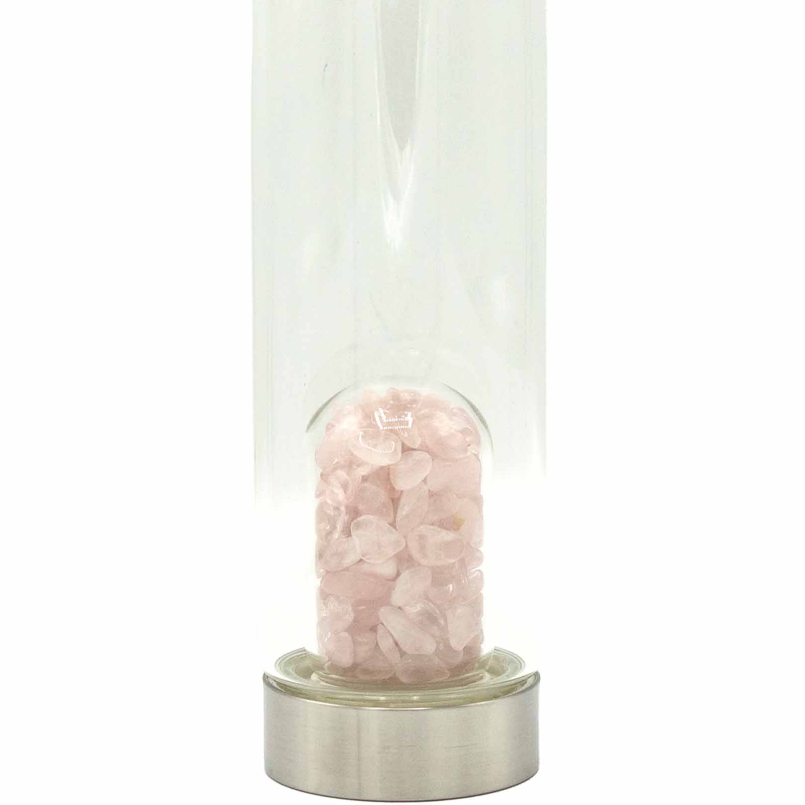 500ml glass water bottle infused with gemstone rose quartz crystal chips