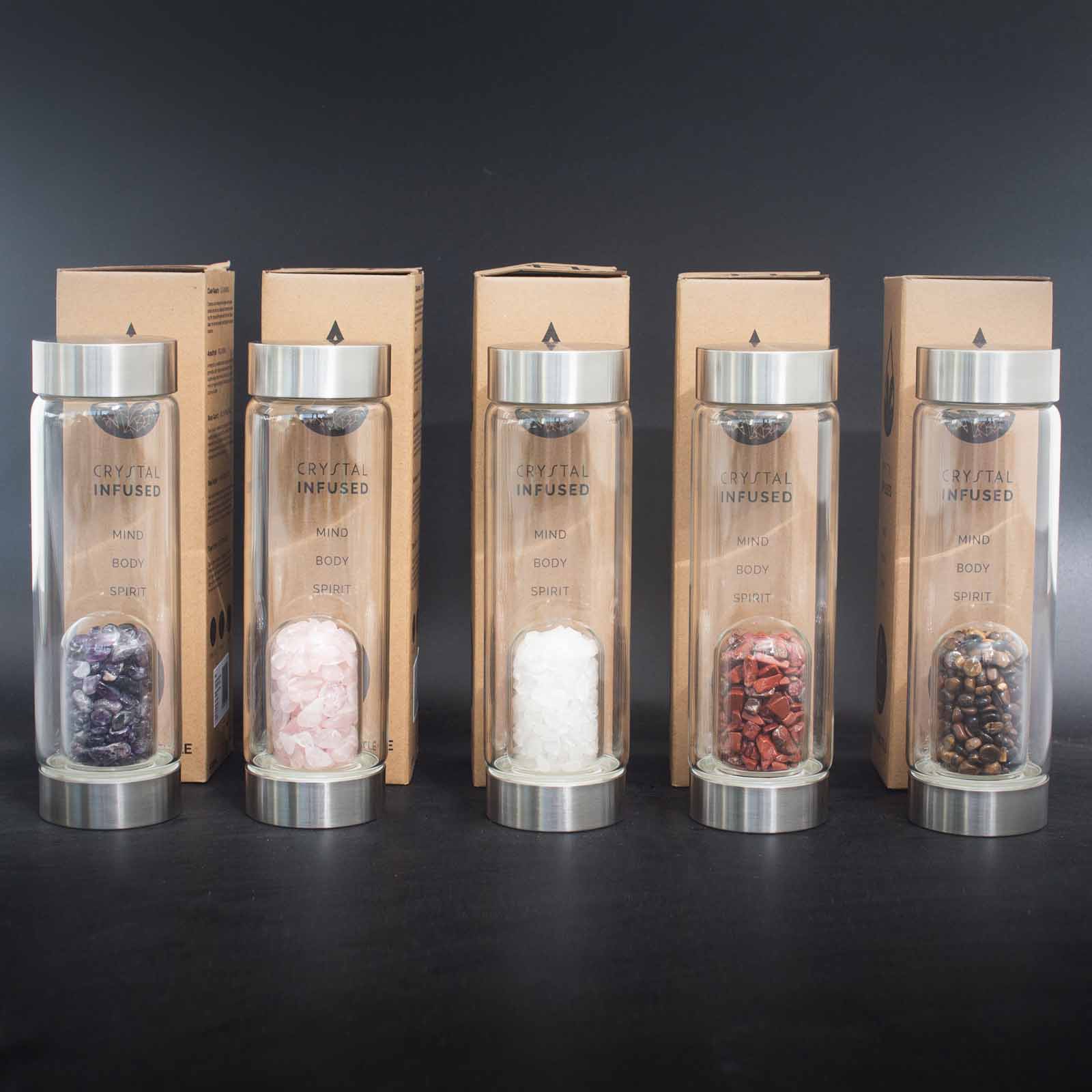 500ml glass water bottle infused with gemstone crystal chips