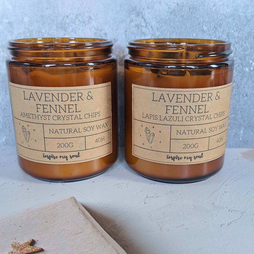 essential oil candle with crystal chips
