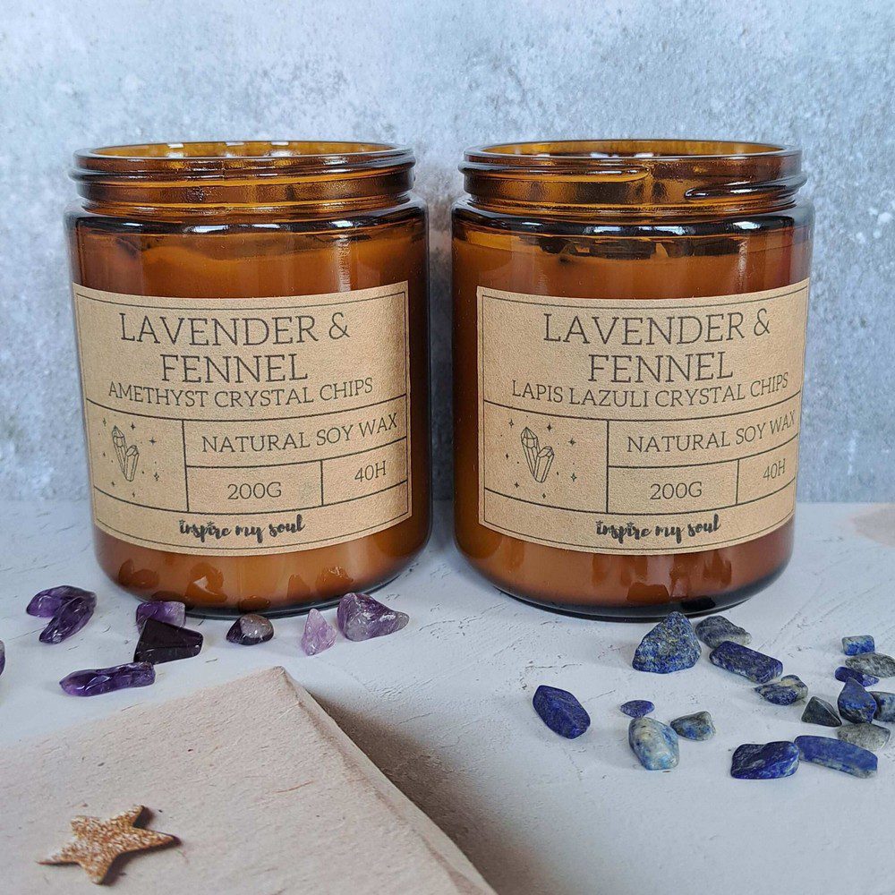 essential oil candle with crystal chips