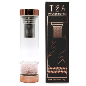 rose quartz crystal chip glass tea infuser bottle
